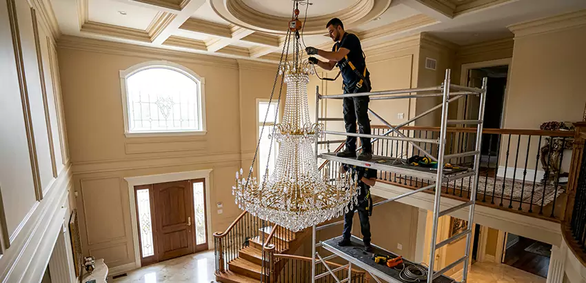 Two-Story Foyer Chandelier Installation in Hilliard
